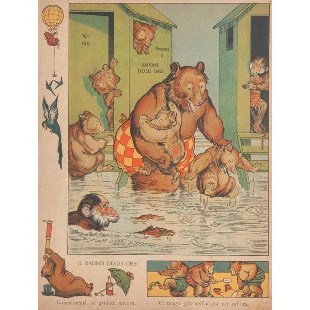 Unknown, The Bath of Bears, Original Lithograph, 19th Century For Sale - Image 3 of 3