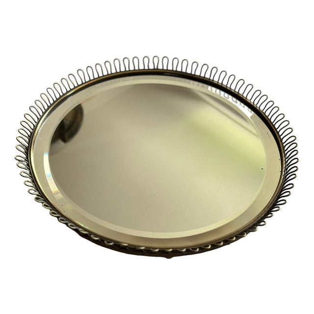 Vintage Brass Mirror with Ball Feet by Josef Frank for Svenskt Tenn, 1950s For Sale