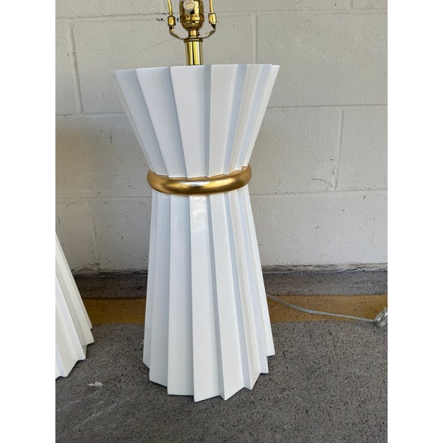 Currey & Company Currey & Co Cinched White Lacquer Lamps - Pair. For Sale - Image 4 of 6