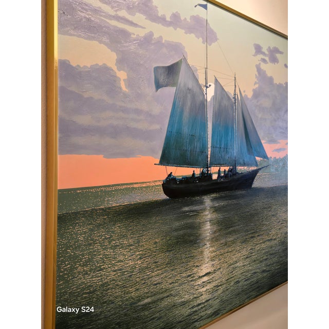 Make a dramatic statement with this monumental vintage coastal painting signed “Lee Reynolds.” Measuring approximately 4...