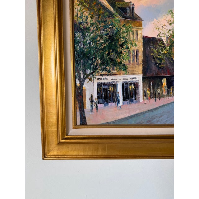 Wood Michel Pernes (French, B. 1943) “Visite Libre” Impressionist Village Street Scene Oil on Canvas Painting , Framed For Sale - Image 7 of 12