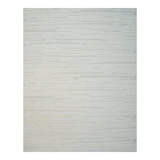 6x9 Para Vibrant White Geometric Modern Hand Knotted Wool Carpet Rug For Sale