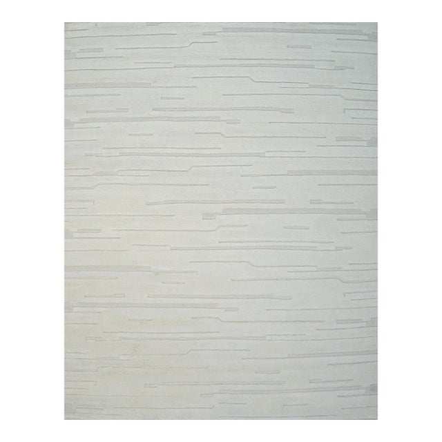 6x9 Para Vibrant White Geometric Modern Hand Knotted Wool Carpet Rug For Sale