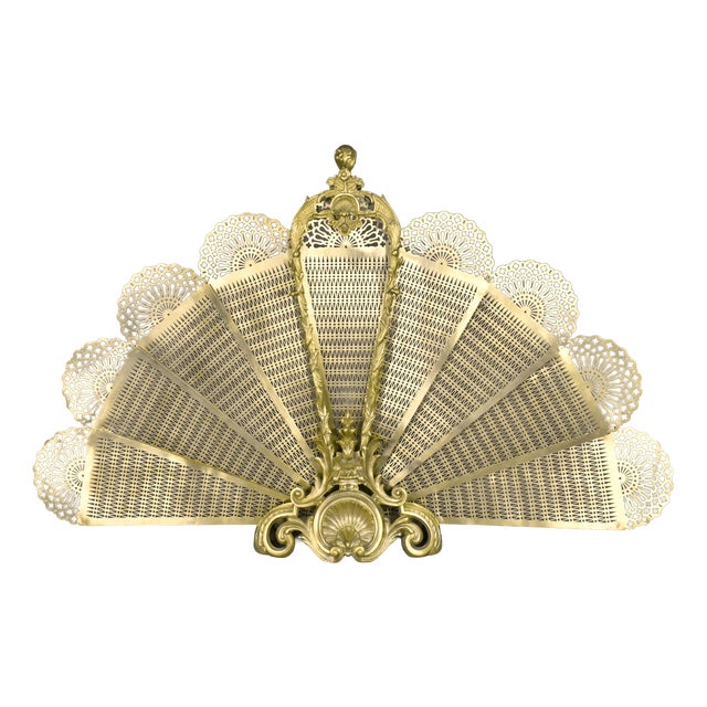 French Louis XV-Transition Style Peacock Fan Shaped Fire Screen, 1890s For Sale