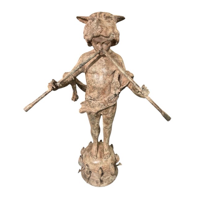 An enchanting and finely detailed vintage garden fountain crafted in heavy, patinated bronze. This sculptural piece...