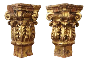 18th Century Baroque Gold Leaf Corinthian Capitals From a Portuguese Church - a Pair