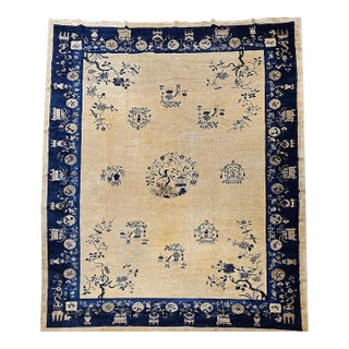 Antique Chinese Peking Rug, Hand-Knotted Wool Pile, Tan Field, 10' x 13' For Sale