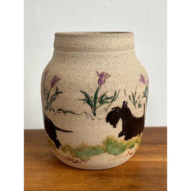 Contemporary Alicia Daily Stoneware Pottery Vase With Scottie Dogs For Sale - Image 10 of 11