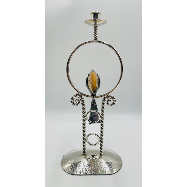 Mexican 1980s Emilia Castillo Silver-Plated Toucan Candlestick With Onyx Inlay, Taxco Mexico For Sale - Image 3 of 18