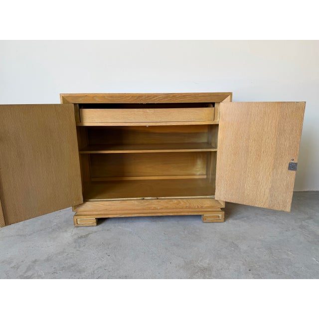 1940s James Mont Attributed Regency Chinoiserie Cerused Oak Cabinet With Silvered Relief Panels For Sale - Image 5 of 12