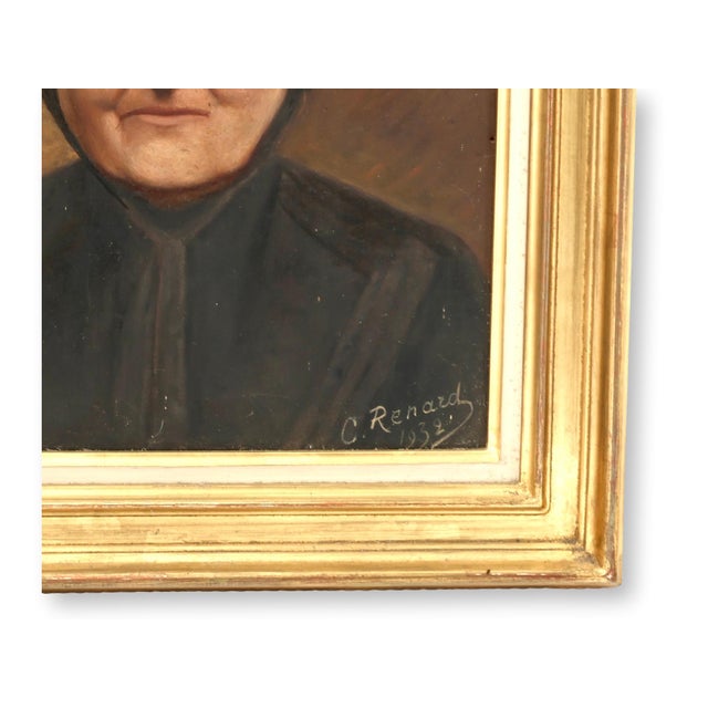 1930s 1932 French Oil on Canvas Portraits, Pair For Sale - Image 5 of 8