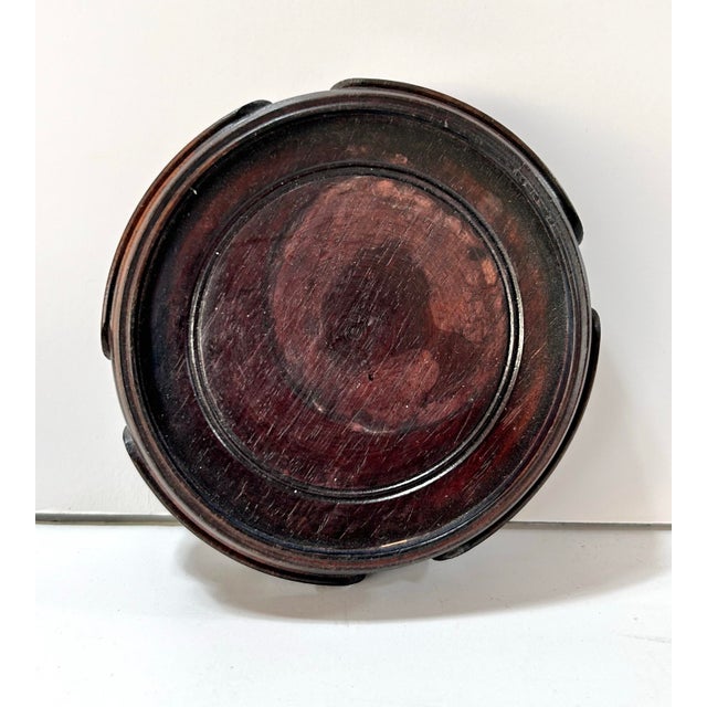 Vintage Chinese Famille Noire Style Porcelain Cachepot With Wood Stand For Sale - Image 10 of 11