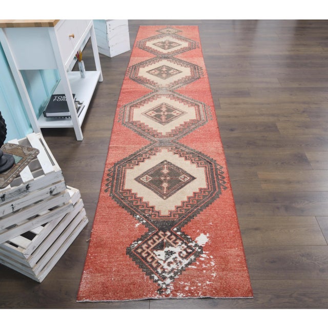 Vintage Turkish Hand-Knotted Red Runner Rug For Sale - Image 11 of 11