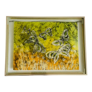 Mixed Media of Butterflies on Batik Framed For Sale