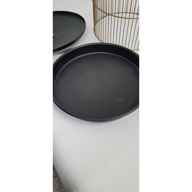 Metal Vintage Black Atomic Cylinder Bird Cage Floor Stand on Hairpin Legs For Sale - Image 7 of 10