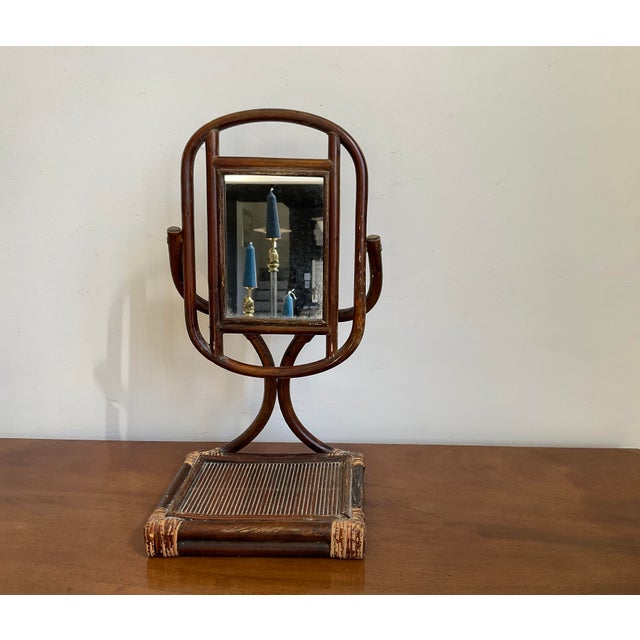 Vintage Italian Style Rattan & Bentwood Bamboo Vanity Tabletop Mirror For Sale - Image 15 of 18