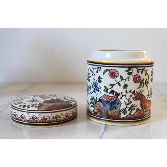 White Vintage Hand-Painted Portuguese Ceramic Canister or Trinket Pot For Sale - Image 8 of 10