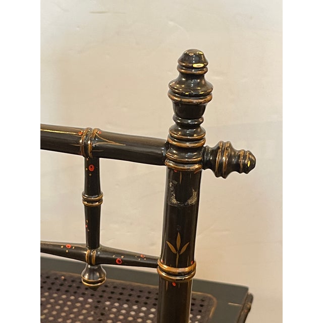 Black Napoleon III Faux Bamboo Painted Cane Low Chair, 19th Century For Sale - Image 8 of 14