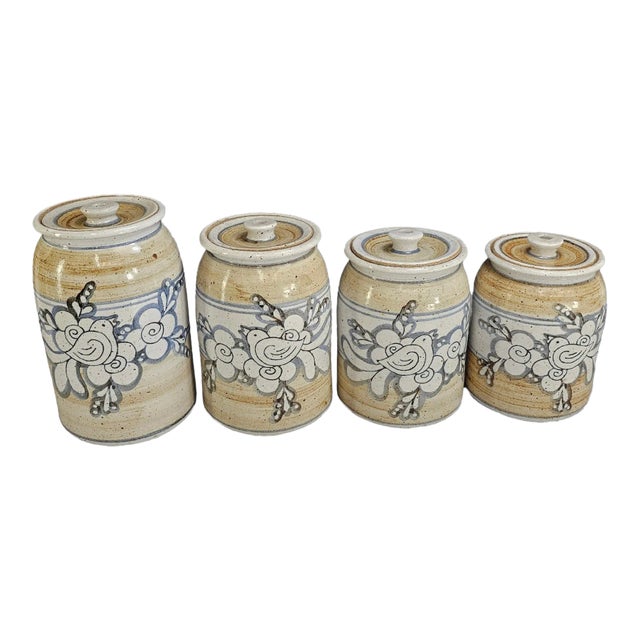 Petteford Canisters W/ Lid Birds Design Set of 4 For Sale
