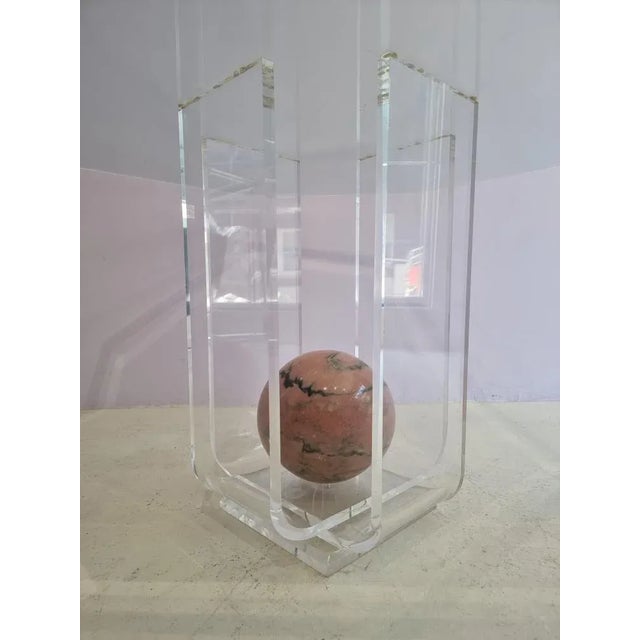 Acrylic Glass Dining Table with Octagonal Glass Top & Pink Marble Sphere For Sale - Image 5 of 9