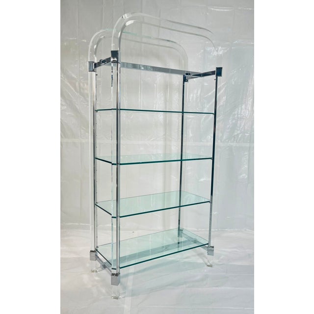 Charles Hollis Jones 1970s Charles Hollis Jones Lucite & Chrome Etagere, Signed 1974 – Adjustable Shelves For Sale - Image 4 of 18