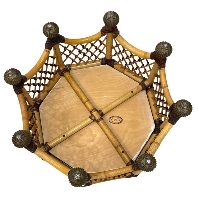 Tan Vintage Mackenzie Childs Rattan Leather Table For Sale - Image 8 of 9