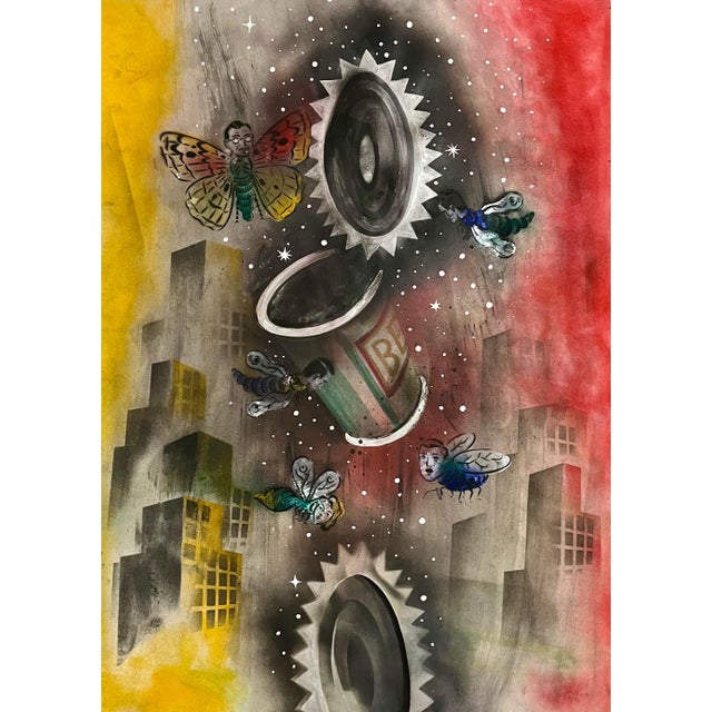Mason Rader, Abstract Surrealist Spray Paint Mixed Media Painting Outsider Art Mason Rader, 1994 For Sale