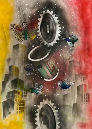 Mason Rader, Abstract Surrealist Spray Paint Mixed Media Painting Outsider Art Mason Rader, 1994
