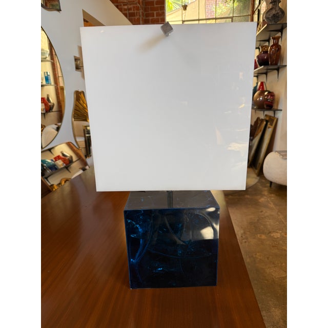 1970s Table Lamp With Blue Murano Glass Base and Acrylic Shade, 1970s For Sale - Image 5 of 9