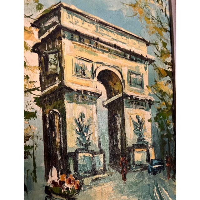 Wood Vintage Paris Arc De Triomphe Impasto Oil Painting, Signed, Mid-Century French Style For Sale - Image 7 of 11