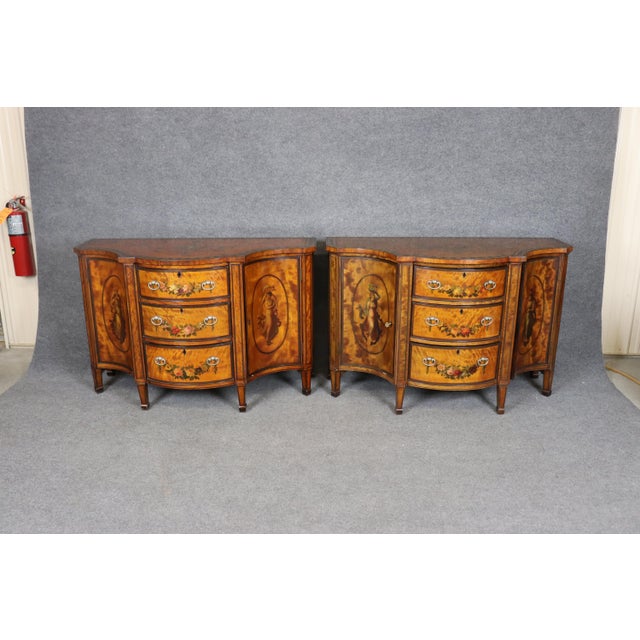 Wood 1910s Pair of Fantastic Adams Paint Decorated Satinwood Commodes Buffets For Sale - Image 7 of 17