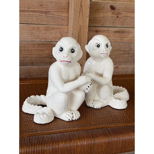 Chelsea House Inc Pair of Chelsea House White Porcelain Capuchin Monkey Bookends or Decorative Objects For Sale - Image 4 of 12