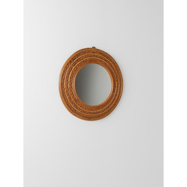 Vintage Riviera Round Mirror in Curved Canes and Rattan Core Braids, Italy, 1970s For Sale - Image 9 of 10