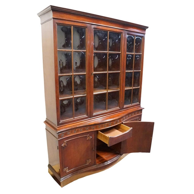 Brown High End Vintage Solid Mahogany Traditional Style 56" China Cabinet W. Bubble Glass For Sale - Image 8 of 13