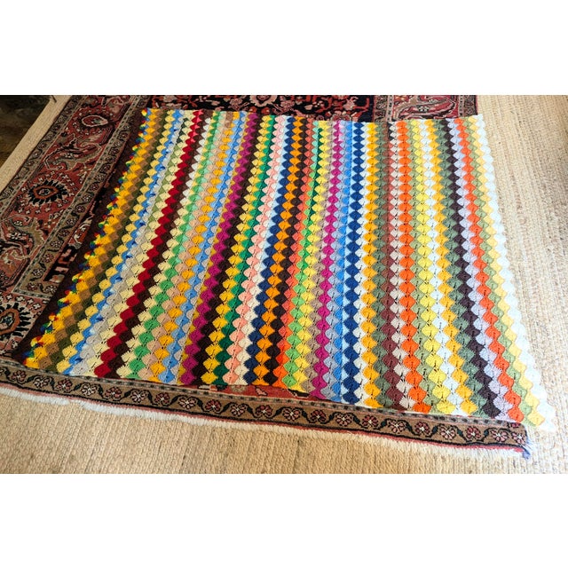 A Handcrafted 1960s Multi-color Crocheted Afghan Throw Blanket In Excellent Condition! 51" x 62"