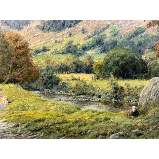 Sheep by River in Mountains of Lake District England - Original Oil on Canvas 1990 Circa For Sale - Image 4 of 18