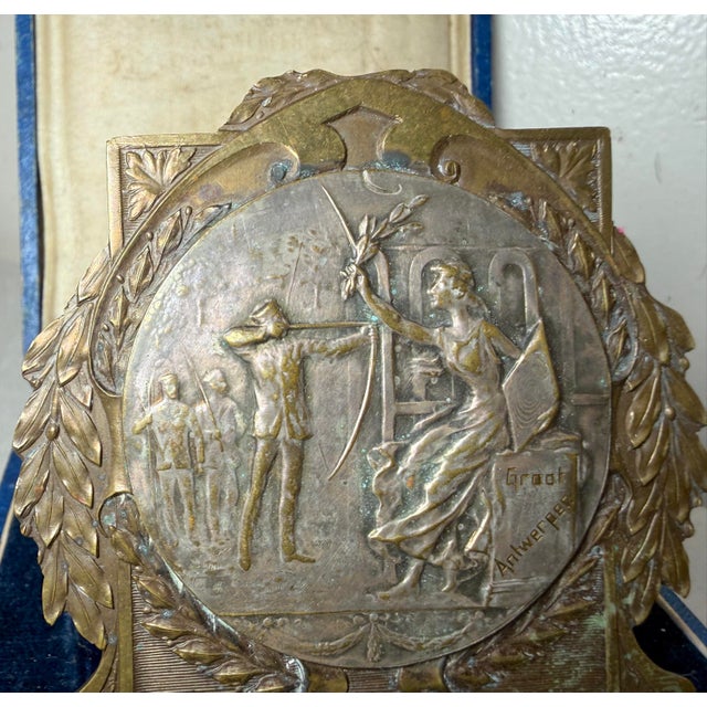High Quality Antique 1931 Dutch Silver Plated Bronze Archery Trophy Award Medal For Sale In New York - Image 6 of 13