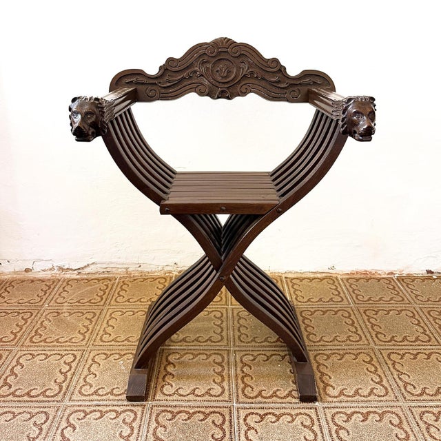 Vintage Savonarola Chair in Carved Wood, 1950s For Sale - Image 10 of 10