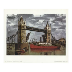Bernard Buffet 'London Bridge, Thames River' Modernism Brown,Gray,White France Offset Lithograph