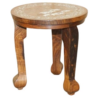 Antique Japanese Shibayama Inlaid Elephant Hardwood Side Table, 1900 For Sale