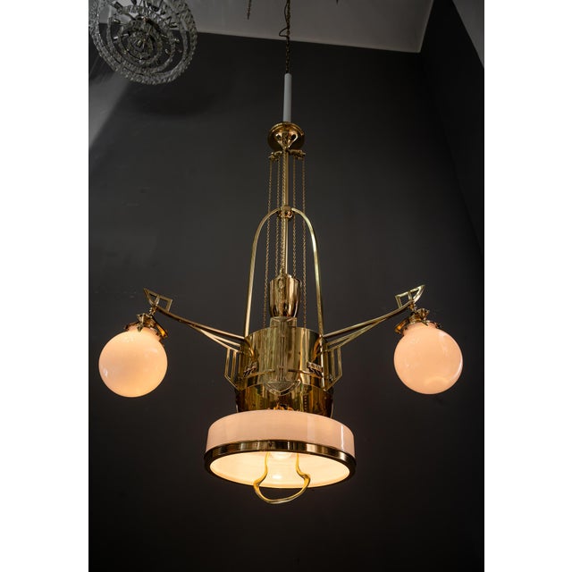 Art Deco Adjustable Chandelier with Opal Glass Shades, Vienna, 1920s For Sale - Image 18 of 18