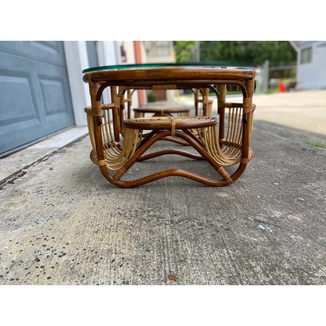 Wood Pair of Bamboo + Rattan Side Tables in the Style of Franco Albini For Sale - Image 7 of 13