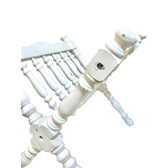 Mid 20th Century Vintage Rustic Cabin Style White Painted Turned Wood Book Magazine Stand Rack For Sale - Image 5 of 14