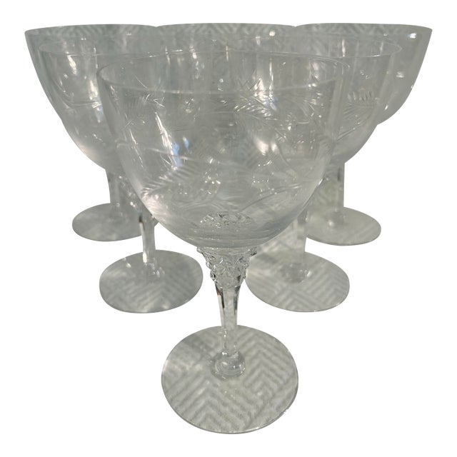 Mid to Late 20th Century Tiffin-Franciscan “Forever Yours” Etched Water Goblets - A Set of 6 For Sale