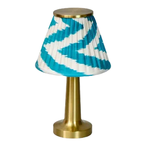 21st Century Brass Finish Lamp with Turquoise Ikat Lampshade