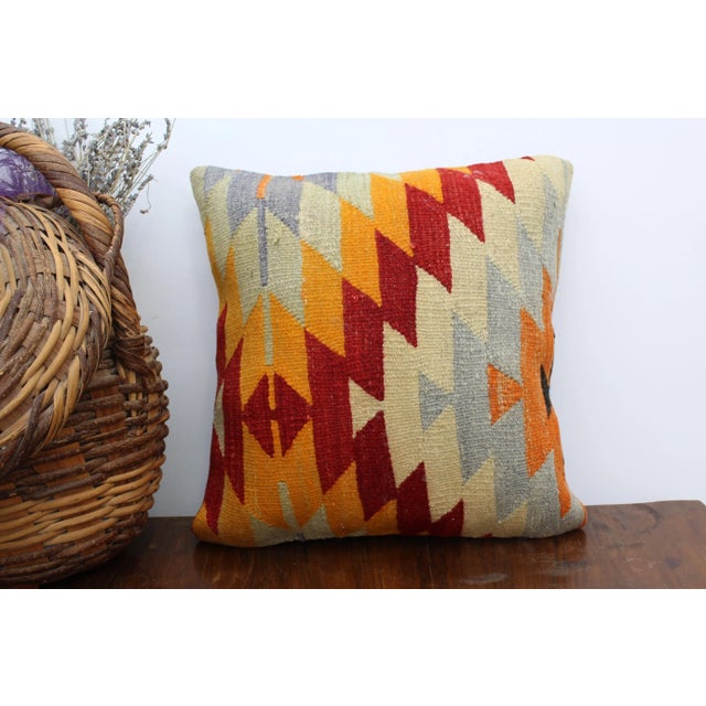 Canary Yellow Colorful Turkish Kilim Decorative Pillow Cover - 19"x20.5" For Sale - Image 8 of 10