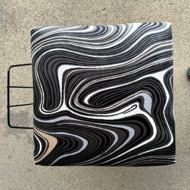 Reupholstered and Powder Coated Hairpin Leg Magazine Rack Ottoman For Sale - Image 10 of 11