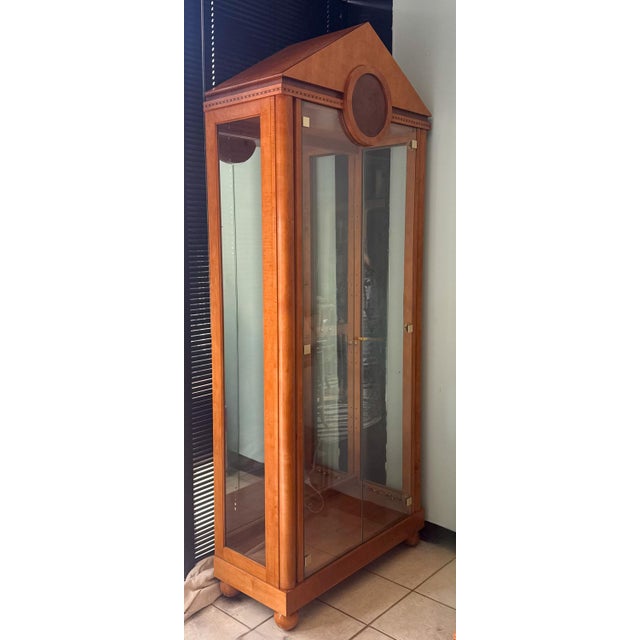 Wood Hickory White Neo-Classical Biedermeier Style Walnut Vitrines Cabinets - Pair For Sale - Image 7 of 8