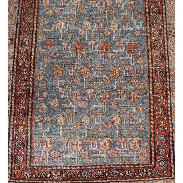 Antique Persian Malayer Runner With Blue Field and Floral Design 2'10" X 9'3" For Sale In Atlanta - Image 6 of 11