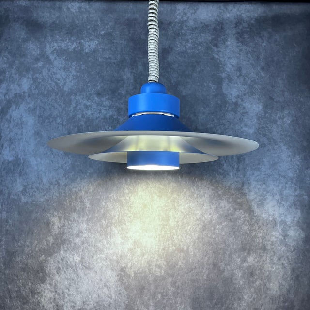 Metal Vintage Blue Pendant Lamp from E.S. Horn, 1980s For Sale - Image 7 of 9